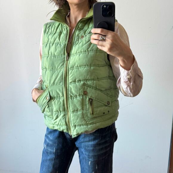 Vintage Y2K 2Bizzy Metallic Green Reversible Utility Zip Puffer Vest - Picture 2 of 13